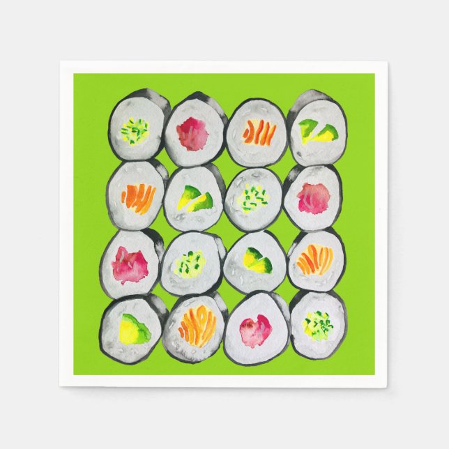 Serviette En Papier Sushi Time aquarelle wasabi (Devant)