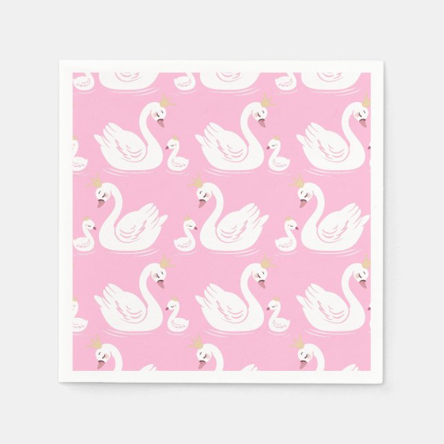 Serviette En Papier Swan 1er anniversaire Baby shower de fête rose (Devant)