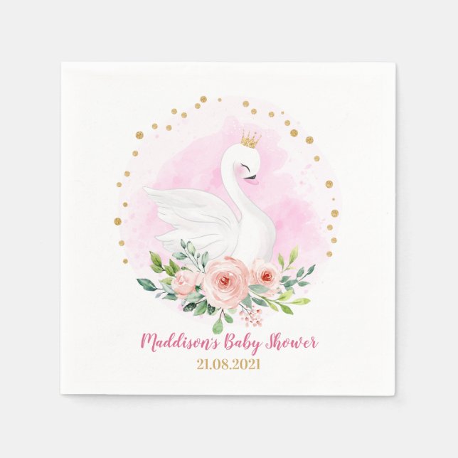 Serviette En Papier Swan Princess Baby shower Party Napkin (Devant)