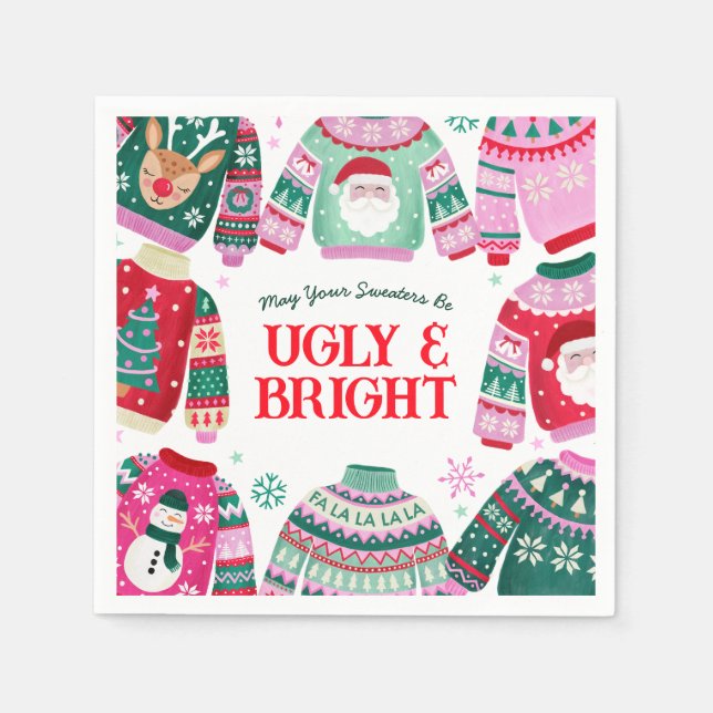 Serviette En Papier Sweat moche avec Père Noël, Noël des rennes (Devant)