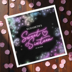 Serviette En Papier Sweet 16 Anniversaire coloré Neon brillant Fête no