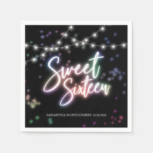 Serviette En Papier Sweet 16 Anniversaire coloré Neon brillant Fête no