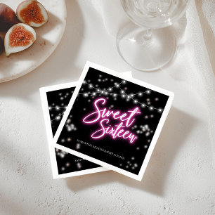 Serviette En Papier Sweet 16 Anniversaire Hot rose Neon Party