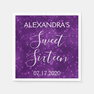 Serviette En Papier Sweet 16 Anniversaire Purple Sparkle et Shimmer