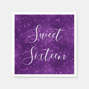 Serviette En Papier Sweet 16 Anniversaire Purple Sparkle et Shimmer