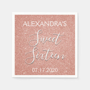 Serviette En Papier Sweet 16 Anniversaire Rose Gold Blush Parties scin