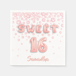 Serviette En Papier Sweet 16 anniversaire rose or blanc