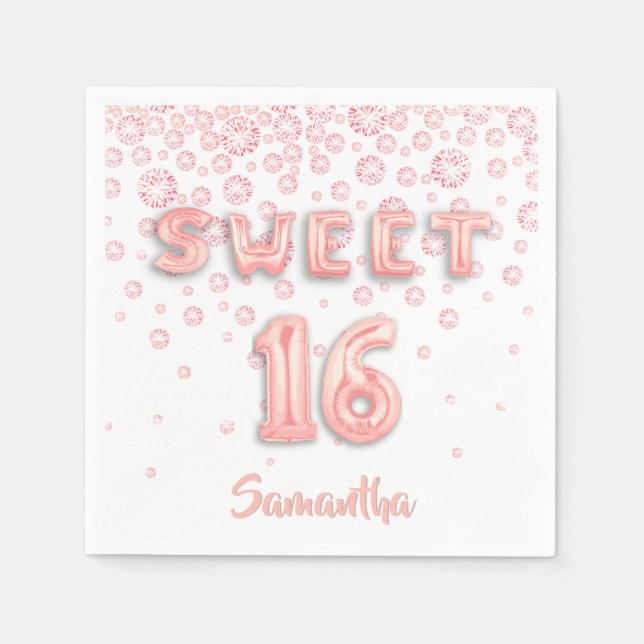 Serviette En Papier Sweet 16 anniversaire rose or blanc (Devant)