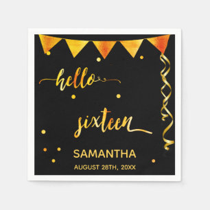 Serviette En Papier Sweet 16 Black Gold nom fête