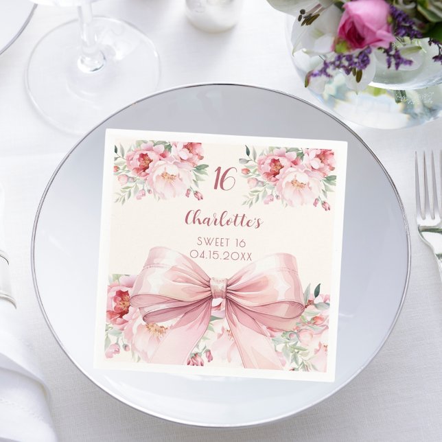 Serviette En Papier Sweet 16 flûtes de crème arc rose rose (Créateur téléchargé)