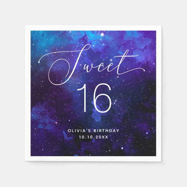 Serviette En Papier Sweet 16 Galaxy Birthday | Cosmic Sixteen Party (Devant)