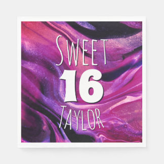 Serviette En Papier Sweet 16 Magenta Purple Marble Personalized
