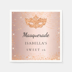 Serviette En Papier Sweet 16 Masquerade rose or scintille fête