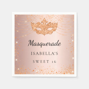 Serviette En Papier Sweet 16 Masquerade rose parties scintillant or