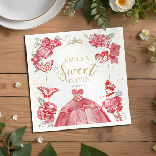 Serviette En Papier Sweet 16 Napkins Papillon rouge robe florale