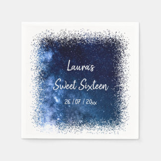 Serviette En Papier Sweet 16 Navy Blue Stars Party Napkin