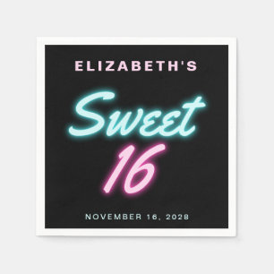 Serviette En Papier Sweet 16 Neon Lights Anniversaire de fête Napkins