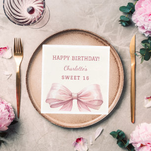 Serviette En Papier Sweet 16 nœud rose ivoire déjeuner