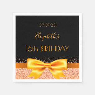 Serviette En Papier Sweet 16 partie en or noir nom