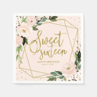 Sweet 16 Party Gold Foil Blush rose floral