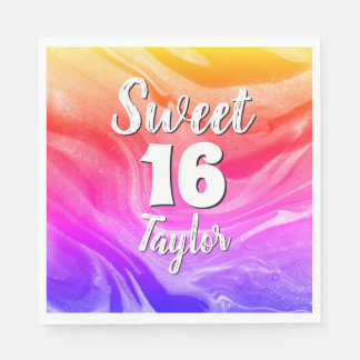 Serviette En Papier Sweet 16 Rainbow Colored Marble Personalized