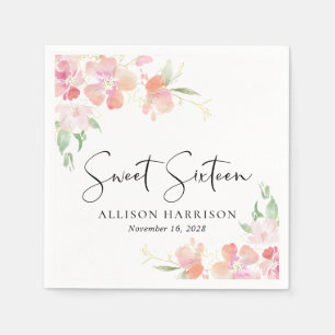 Serviette En Papier Sweet 16 Rose Floral fête d'anniversaire