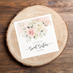 Serviette En Papier Sweet 16 rose floral papier fête d'anniversaire