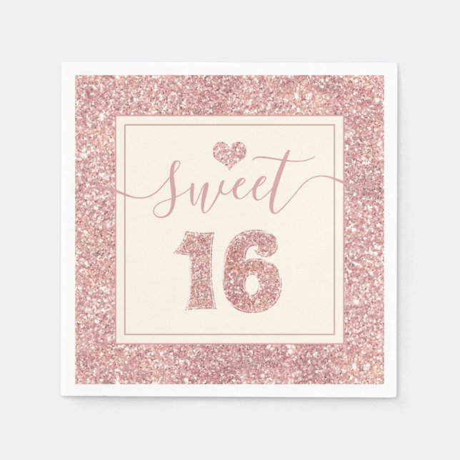 Serviette En Papier Sweet 16 Rose Gold Faux Parties scintillant fête d (Devant)