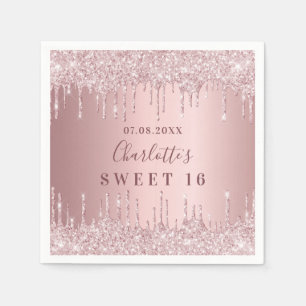 Serviette En Papier Sweet 16 rose poussiéreux nom de parties scintilla