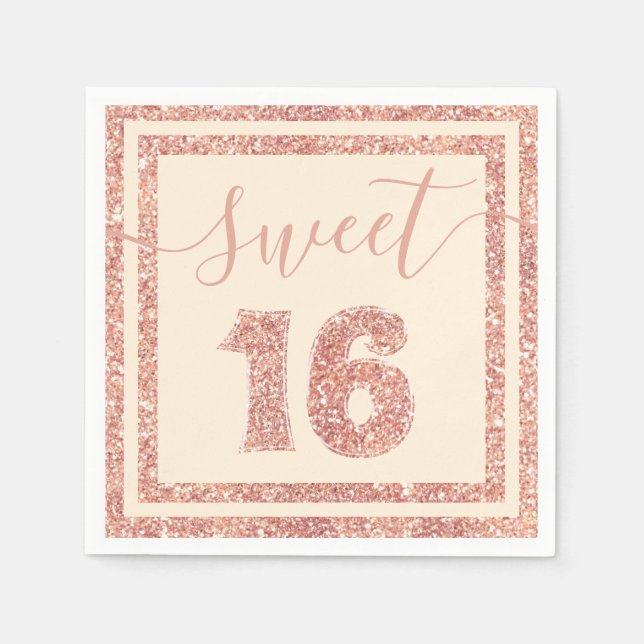 Serviette En Papier Sweet 16 Saumon Faux Parties scintillant Frappe fê (Devant)