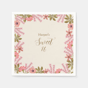Serviette En Papier Sweet 16 Seize Floral Fleur sauvage Joli Boho Nap
