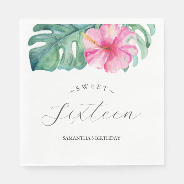 Serviette En Papier Sweet 16 Thème Tropical Anniversaire (Devant)