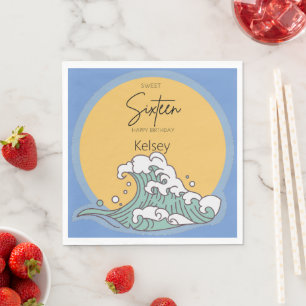 Serviette En Papier Sweet 16 Wave and Sun Monogram - Nom