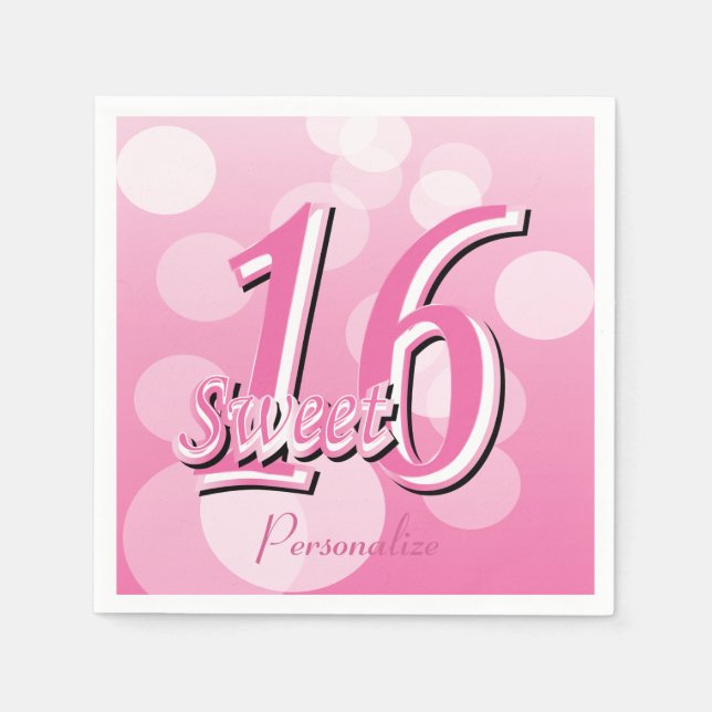 Serviette En Papier Sweet 16 Word Art | 16e anniversaire (Devant)