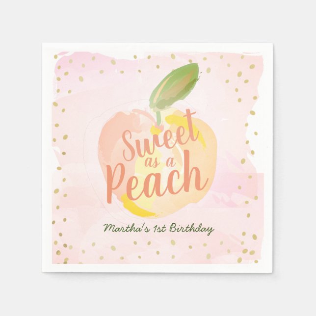Serviette En Papier Sweet as a Peach Girl Pink Anniversaire (Devant)