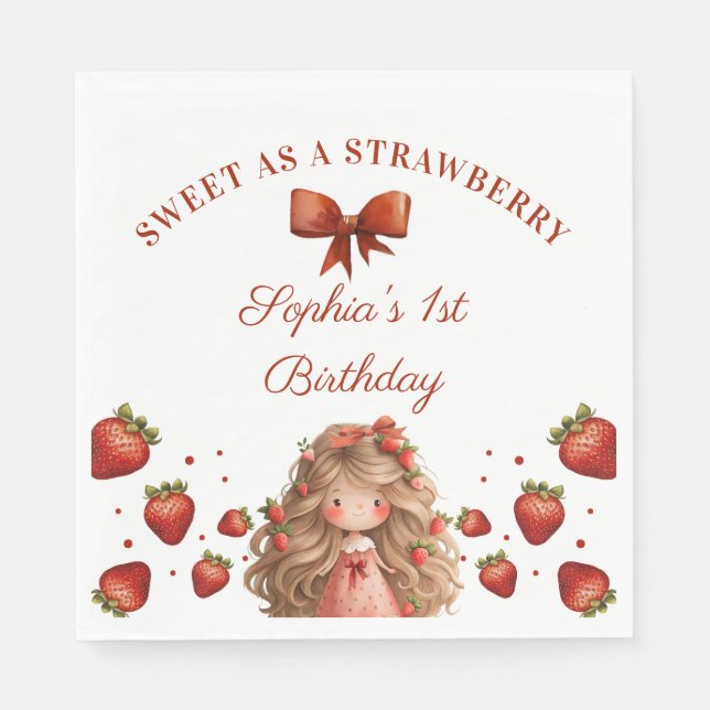 Serviette En Papier Sweet As Strawberry Girl Bonne fête d'anniversaire (Devant)