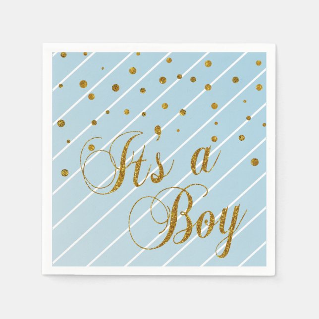 Serviette En Papier Sweet Baby Blue et Gold Confetti (Devant)