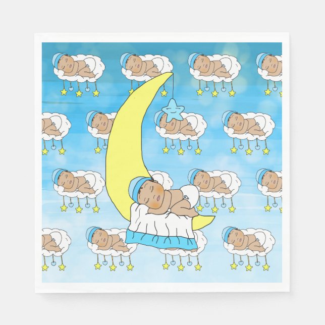 Serviette En Papier Sweet Baby boy Dormir sur Lune Ethnique (Devant)