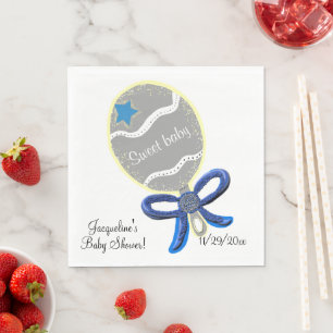 Serviette En Papier Sweet Baby Boy Rattle Blue Bow Baby shower