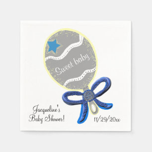 Serviette En Papier Sweet Baby Boy Rattle Blue Bow Baby shower