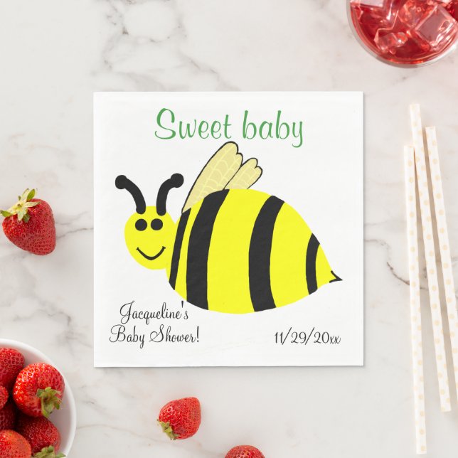 Serviette En Papier Sweet Baby Jaune Bumble Bee Baby shower (En situation)