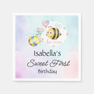 Serviette En Papier Sweet Bee First Birthday Personalized