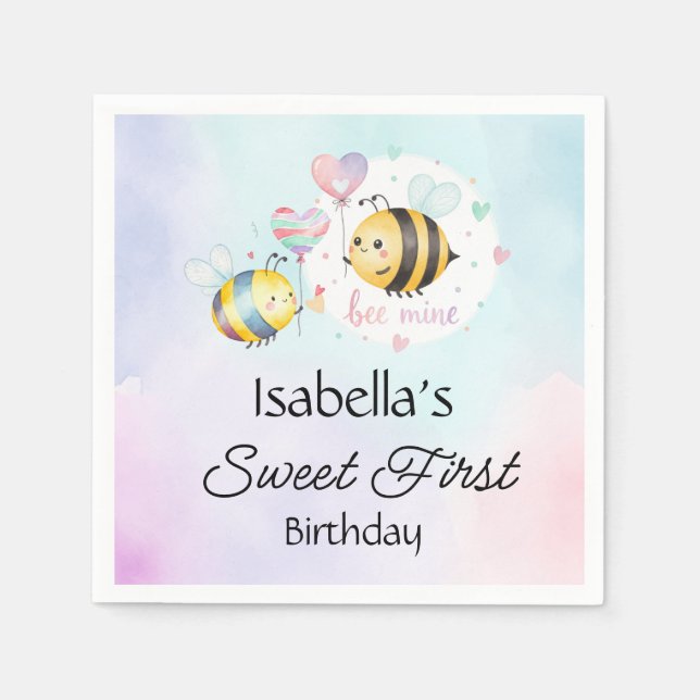 Serviette En Papier Sweet Bee First Birthday Personalized  (Devant)