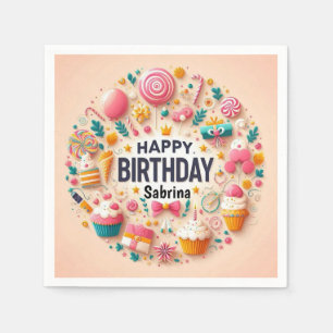 Serviette En Papier Sweet Candyland Cupcake & Lollipop Joyeux annivers