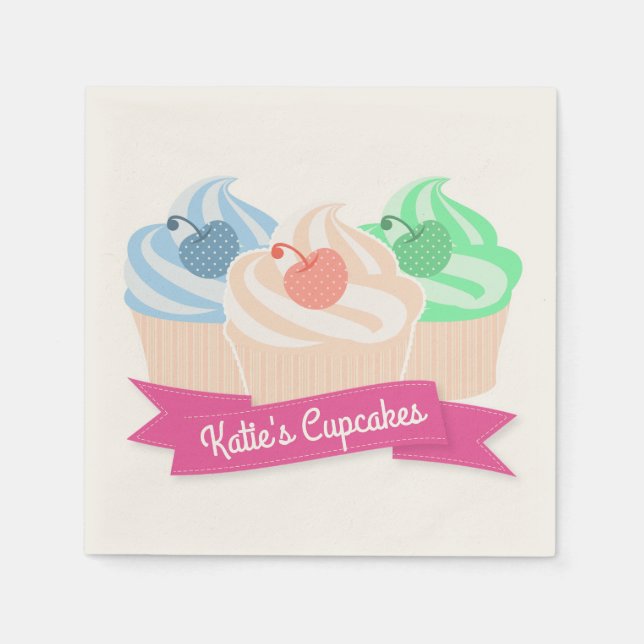Serviette En Papier Sweet Cupcake Trio Personnalisé rose (Devant)