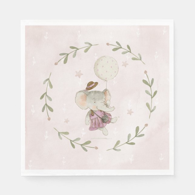 Serviette En Papier Sweet Girl Botanical Boho Elephant Baby shower (Devant)