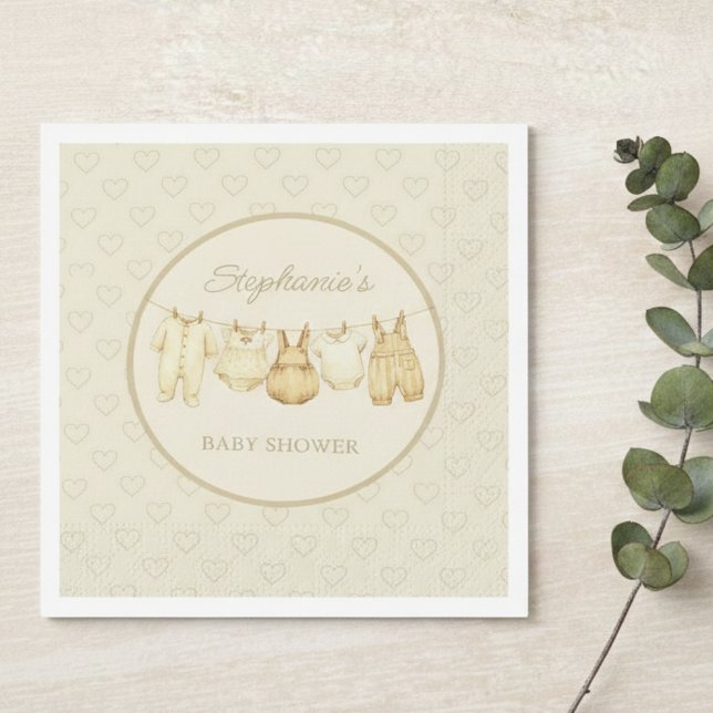 Serviette En Papier Sweet Heart Pattern Baby Shower (Gender neutral baby shower napkin)
