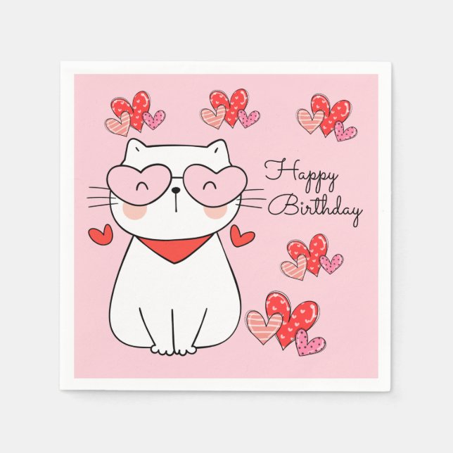 Serviette En Papier Sweet Hearts Kitten, Are You Kitten Me Anniversair (Devant)