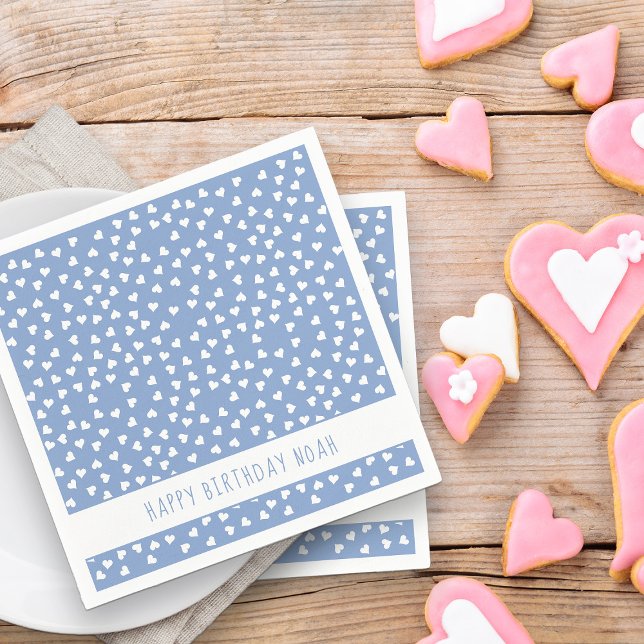 Serviette En Papier Sweet Hearts Personnalisé Bleu fête d'anniversaire (Party Napkins - from my Car and Balloons Valentine Birthday Collection)