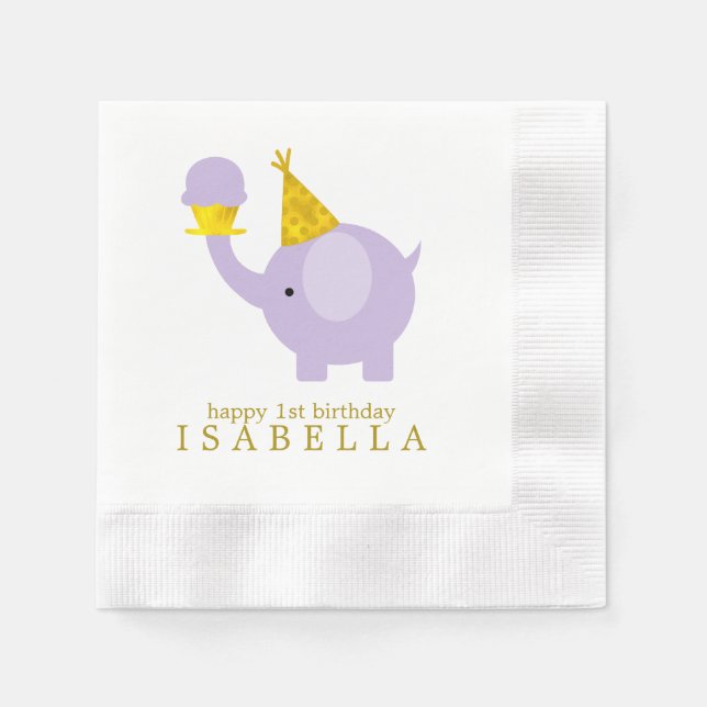 Serviette En Papier Sweet Lavender Elephant fête d'anniversaire (Devant)